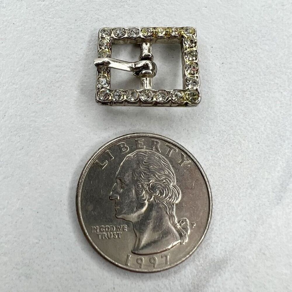 Silver Tone Rhinestone Simple Basic Small Belt Buckle - Picture 2 of 4